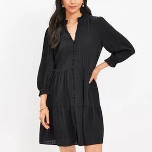 LOFT Black Textured Ruffle 3/4 Sleeve Swing Dress Women’s Plus Size XXL‎